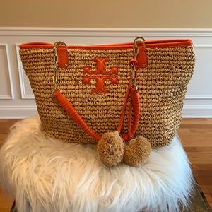Tory Burch Straw bag with leather trim